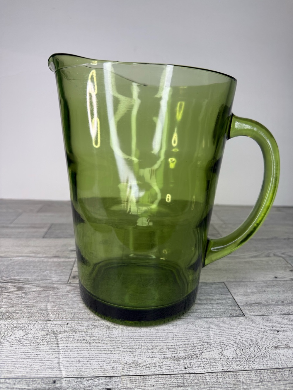 vintage Hazel Atlas avocado green optic rings glass pitcher